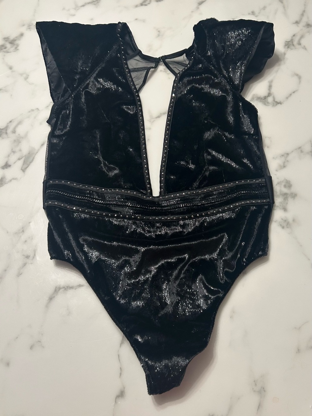 Victoria's Secret Black Velvet Stud-Trim Bandeau Bodysuit